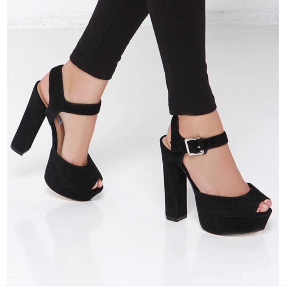 STEVE MADDEN JILLYY BLACK SUEDE PLATFORM HEELS